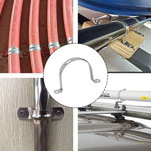 Waziaqoc 10PCS M100 Pipe Strap Clamp, 4 Inch Stainless Steel U Bracket, 2 Hole Hose Hanger, Rigid Pipe Hanger Tube Strap Tension Clips for Dust Collection Hose and Pipe, Rubbe Hoses, Plastic Gas Pipes