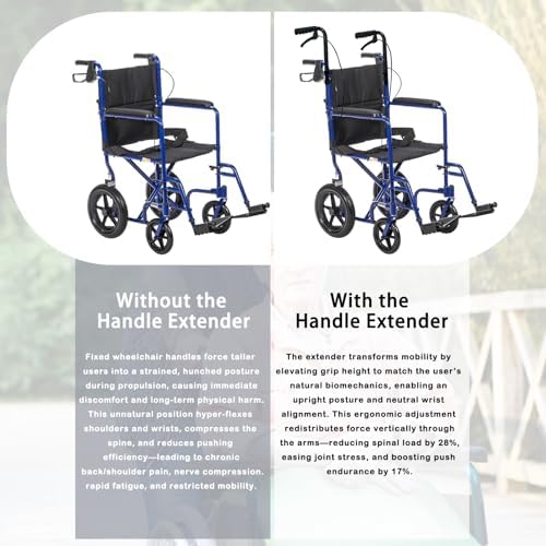 Wheelchair Handle Extenders, (400lbs Weight Capacity) Adjustable Wheel Chair Accessories Adults - Stroller Handle Extender, Extendable Handle for Wheelchair, Rallator & Stroller (with Brake)