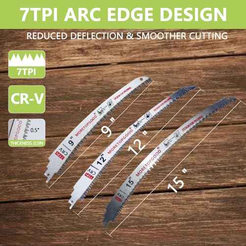 9"/12"/15" Arc Edge Reciprocating Saw Blade, 7TPI Japanese Teeth with Curved Edge Wood Pruning Saw Blades for Tree Trimming, Wood Cutting (3 Pack)