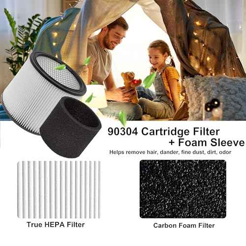 (2) 90304 HEPA Cartridge Replacement Filter with Lids + (4) 90585 Foam Sleeves, Compatible with Shop-Vac 90304, 90350, 90333, Shop Vac 903-04-00, 9030400, 90585, 5 Gallon up Wet/Dry Vacuum Cleaner
