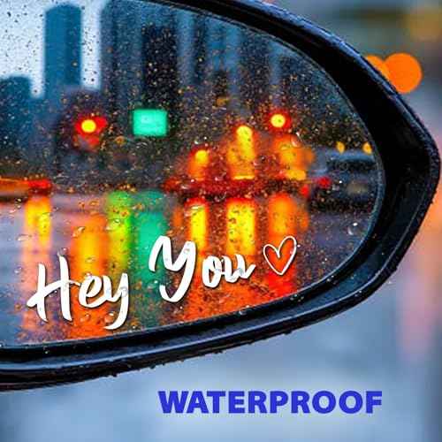 (3 Pcs) Hey You Mirror Sticker Cute Romantic Vinyl Decal with Heart for Car Rear View Mirror Window Laptop Motorcycle Aesthetic Love Quote Waterproof Sticker 4 Inches