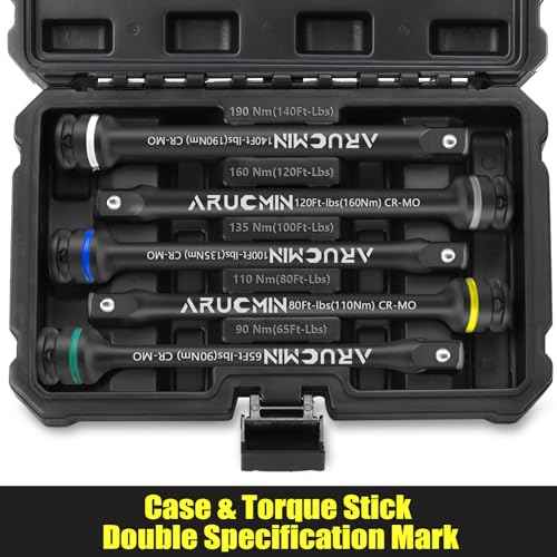 1/2" Drive Torque Limiting Extension Bar Set, 5-Piece Lug Nut Torque Stick Set With 8 Inch Color-Coded 65 to 140 Ft-Lbs Torque Sticks