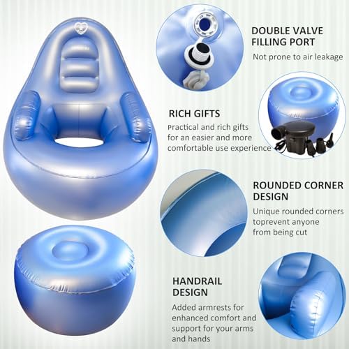 Blue BBL Inflatable Chair with Ottoman for After Butt Surgery Recovery,Sitting,Sleeping,Pregnancy and Relaxation and BBL Pillow Results Lifting Cushions for BBL Lipo 360(Air Pump Not Included)