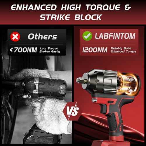 Cordless Impact Wrench 1/2 inch for Milwaukee 18V Battery, 900Ft-lbs(1200N.m) High Torque Impact Driver, Brushless Impact Gun with 4-Mode Speed, 6 Sockets, LED Work Light (Battery NOT included)