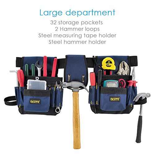 FASITE Tool Belt Pouch, Work Apron with Adjustable Waist Strap, Tool Holder Organizer for Men&Women,Electrician, Carpenter, Framer, Construction, Technician