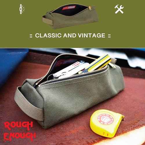 Rough Enough Small Tool Pouch Bag Canvas for Motorcycle Bike Accessories Storage Organizer with Zipper Handle Army Green