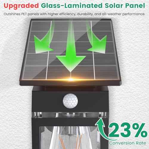 2 Pack Solar Porch Lights Outdoor, Dusk to Dawn & Motion Sensor Wall Light with Lantern Shape, 3 Modes IP65 Waterproof, E26 Bulb Exterior Sconce for Front Porch, Garage, Patio Security