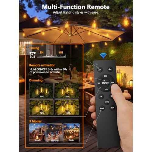 luckystyle 150FT LED Outdoor String Lights with Remote, 55+2 Shatterproof Bulbs Waterproof and Dimmable Patio Lights for Porch, Garden, Backyard, Deck, Balcony, 2700K Hanging Lighting