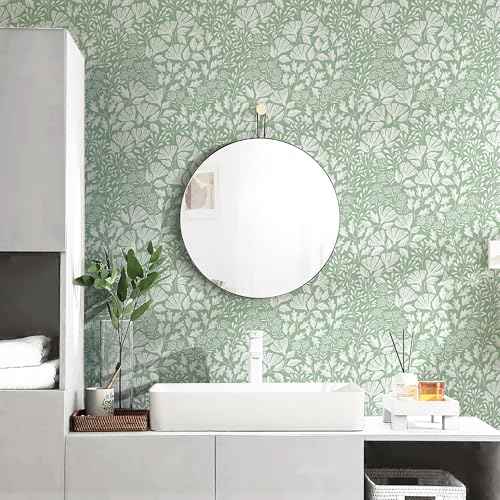 Safiyya Floral Peel and Stick Wallpaper Boho Contact Paper Green and White Wallpaper for Bedroom Waterproof Self Adhesive Removable Wall Paper 118''¡¿17.3''