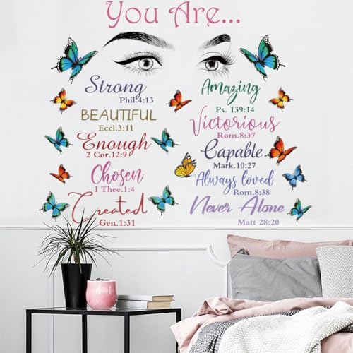 Datesno Beautiful Eyelash Eyes Wall Decor Vinyl Art Inspirational Quotes You Are Beautiful Stickers Butterfly Decals Bedroom Decoration for Living Room Home Decor, Chroma