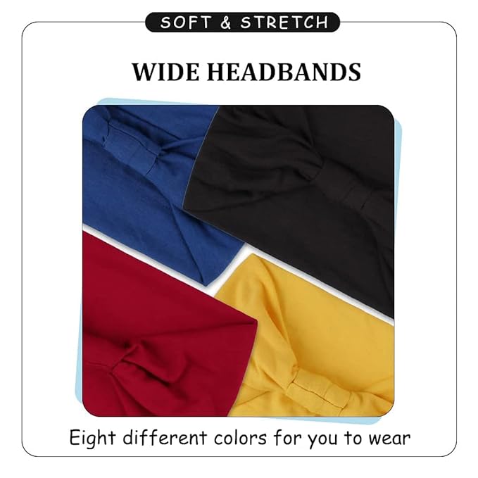 Kachanaa 8 Packs Wide Headbands for Women's Hair,Non Slip Soft Elastic Large African Bandeau Hair Bands Makeup Yoga Workout Running Sweat Hair Wraps Fashion Hair Accessories