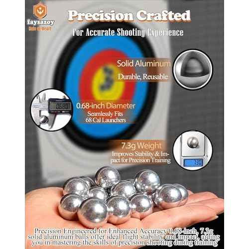 68 Caliber Self Defense Balls & Projectiles, 7.3g Hard Reusable 0.68 Cal Aluminum Balls Fit for Byrna LE/TCR Salt Supply S2/Pistelle X-68, Home Defense, Practice, Training