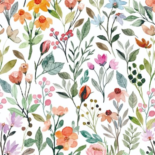 17.32"x118" Floral Wallpaper Peel and Stick Boho Textured Wall Paper for Bedroom Bathroom Renter Friendly Waterproof Pink Watercolor Modern Wallpaper for Kitchen Cabinet