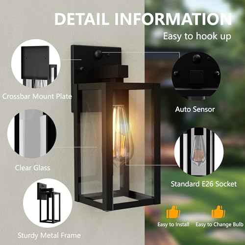 Dawn to Dusk Outdoor Sensor Motion Sensor Light Fixture Waterproof Porch Lights Anti-Rust Exterior Wall Mount Light Outdoor Wall Lantern for Patio Front Door Garage - 2 Pack