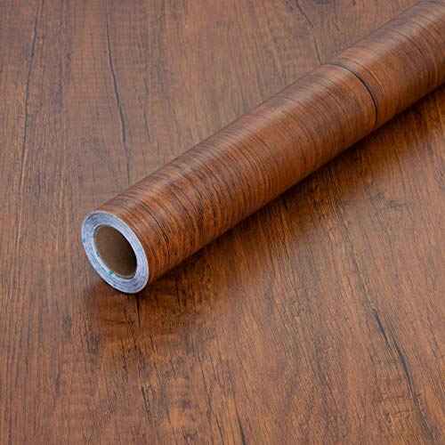 Decoroom Peel and Stick Wood Grain Contact Paper 17.7"x118" Brown Wooden Look Wall Paper Self-Adhesive Wood Wallpaper Removable Vinyl Wrap for Old Furniture Kitchen Cabinets Countertop