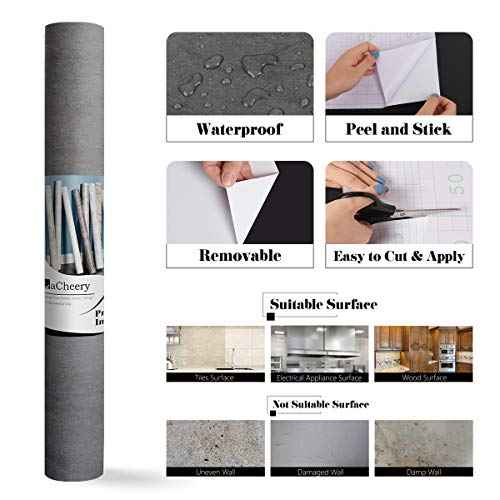 LACHEERY Extra Thick Matte Concrete Wallpaper Stick and Peel Wall Paper Roll Dark Grey Vinyl Countertops Vintage Industry Concrete Textured Cement Contact Paper for Bedroom Walls Furniture 15.8"x80"