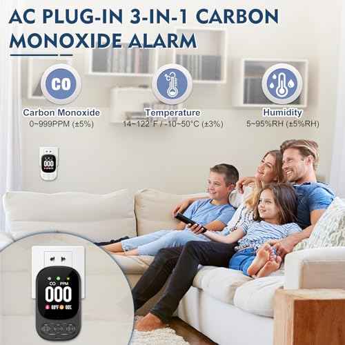 Carbon Monoxide Detectors Plug in, 3-in-1 CO Detector with Temp/Hum Sensor, Portable Travel Carbon Monoxide Alarm with 85dB Alarm, Real-Time CO Monitor Easy to Read & Install (Black-2 Pack)