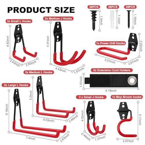 TOOLEAGUE 16 Pack Garage Hooks Heavy Duty, Utility Double Steel Garage Storage Hooks,Wall Mount Hangers Organizer for Ladders, Bikes, Tools, Power, Bulky Items