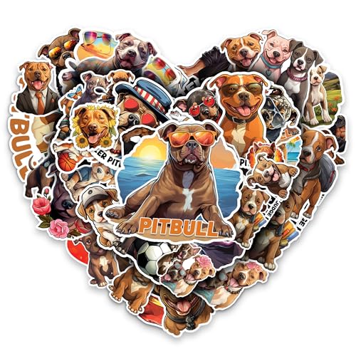Pitbull Stickers 50 Pieces Vinyl Waterproof Decal for Laptop Water Bottle Phone Car Window Bike Motorcycle Stakeboard Scrapbook Pitbulls Sticker Gifts for Kid Teen Adult