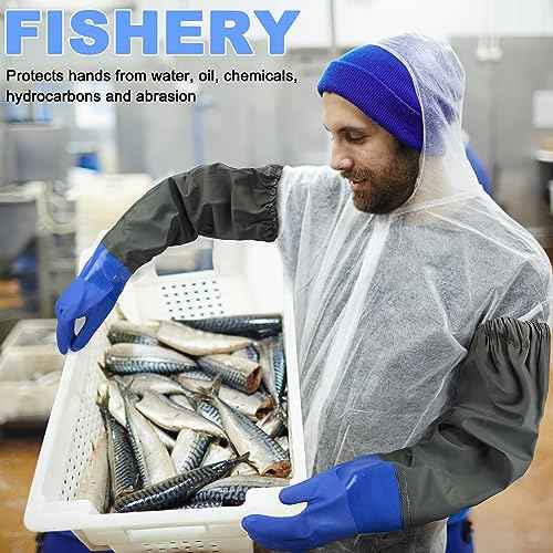 Shellwei 4 Pairs Chemical Resistant Rubber Gloves 27" Heavy Duty Waterproof Aquarium Long Gloves for Chemical(Stylish)
