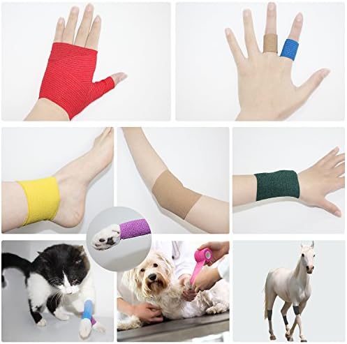 Self Adherent Cohesive Bandage 2"x5 Yards First Aid Bandages Stretch Sport Athletic Wrap Vet Tape for Wrist Ankle Sprain and Swelling,Skin(12 Rolls