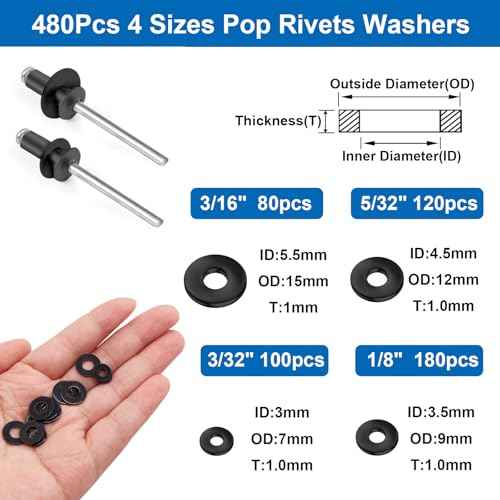 smseace 1280Pcs Stainless Steel Black Rivets with Pop Rivets with Washer 1/8Inch 5/32Inch 3/16Inch for Metal,Furniture,Automotive,Instrument