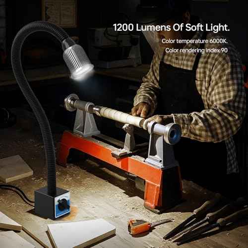 Magnetic Light, 1200 Lumen 120v Flexible Gooseneck Work Light with Adjustable Magnetic Base for CNC Milling Drill Press Sewing Machine Industrial Lighting, 12W