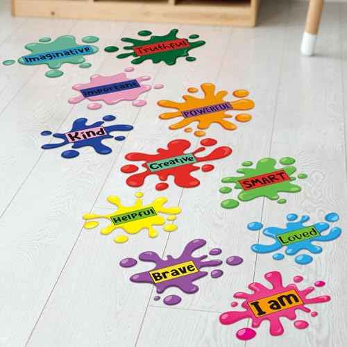 11 Sheets Inspirational Quotes Floor Decals,Ink Splatter Splotches Wallpaper Motivational Hopscotch Game Stickers Positive Saying Wall Decals for Classroom School Kindergarten Bedroom Nursery Floor