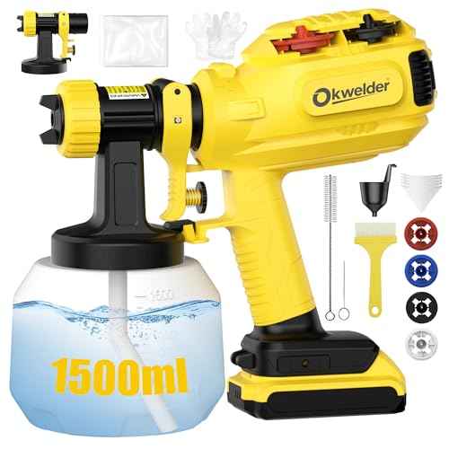 Cordless Paint Sprayer for DW 20V Batteries, Electric Spray Paint Gun with 1 Replaceable Spray Gun Head, 4 Nozzles & 3 Pattern,1500ml Container, Easy to Clean, for DIYs House Painting (No Battery)