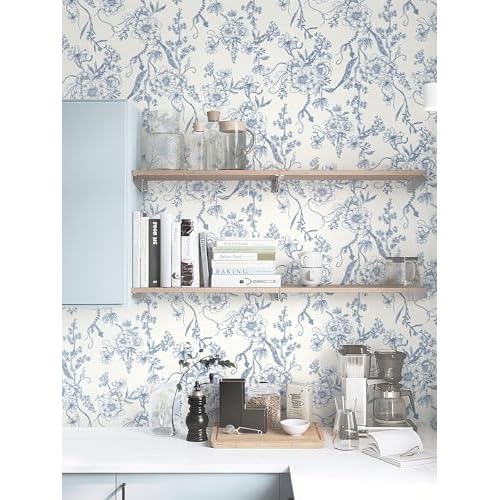 Peel and Stick Wallpaper Periwinkle Blue Wall Paper Floral Contact Paper Removable Self Adhesive Leaf Boho Waterproof Wallpaper for Walls Vinyl Rolls 16.1"x78.7"