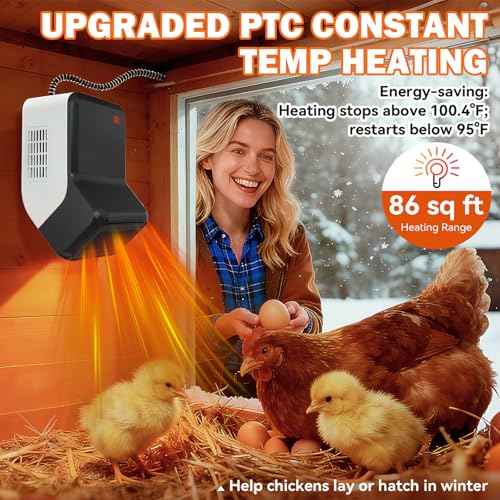 Dog House Heater with Thermostat for Chicken Coop, Small Electric Pet Heater for Outside Dog Cat House, Safe Winter Warmer with PTC Heating, Overheat Protection, Chew-Proof Cord, 95-100.4¡ÆF, 300/600W