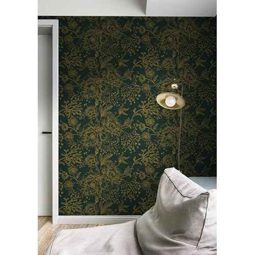 Safiyya Peel and Stick Wallpaper Boho Floral Contact Paper 78.7" x 17.3" Gold and Dark Green Wall Paper Modern Self Adhesive Removable Wallpaper for Bedroom Bathroom Vinyl Rolls