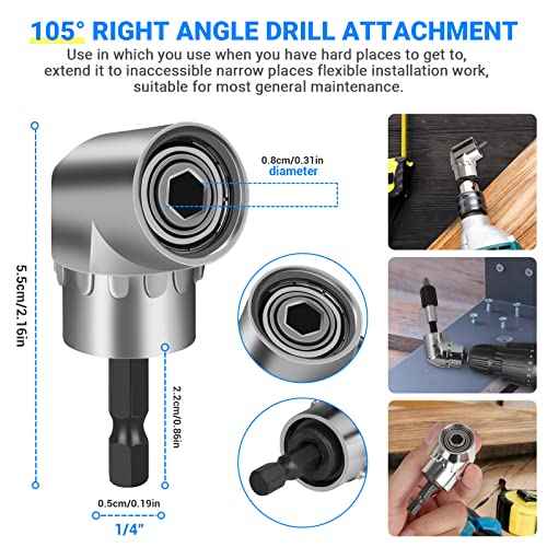 Flexible Drill Bit Extension Set 19pcs, Hex Shank 105¡ÆRight Angle Drill Attachmen, 3pcs 1/4 3/8 1/2" Universal Socket Adapter Set, 3pcs Drill Bit Holder Extension and Screwdriver Bit Kit
