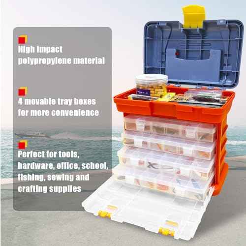 BIG RED AG2154CR Tackle Box Organizer: Portable Storage Tool Box with 4 Drawers and 19 Compartments Each for Hardware, Fish Tackle, Beads and more, Red