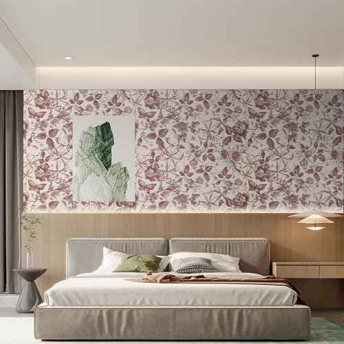 Peel and Stick Wallpaper Contact Paper for Cabinets Drawers Red Maroon Rose Butterfly Floral Vintage 15.7x118in Self Adhesive Wall Removable Desk Bedroom Moody Renter Friendly Modern Flower