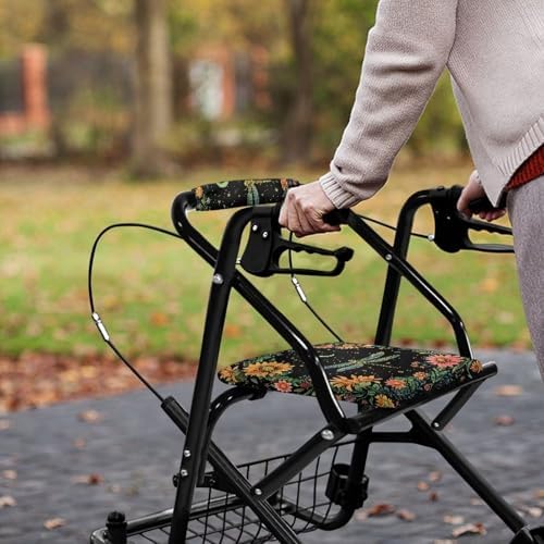 LedBack Dragonfly Floral Rollator Walker Accessories Walker Seat Covers for Ladies Roller Bar Covers Women Walkers for Seniors with Seat Cover for Seniors in Assisted Living