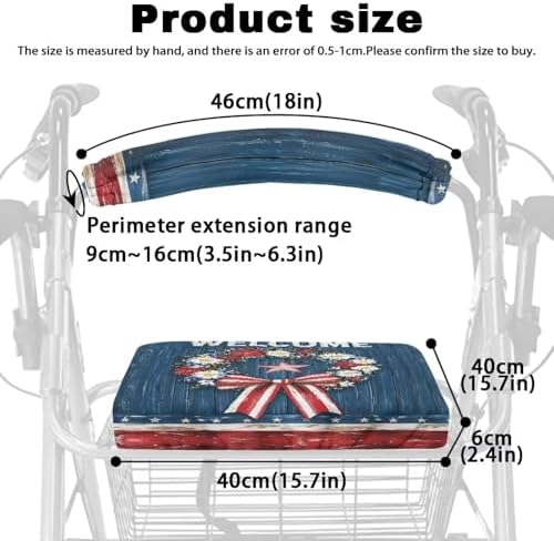 Seat Cover for Walkers for Seniors American Flag Wreath Walker Seat Covers for Ladies Men Rollator Accessories for Seniors Independence Day Rollator Walker Seat and Backrest Covers Gifts