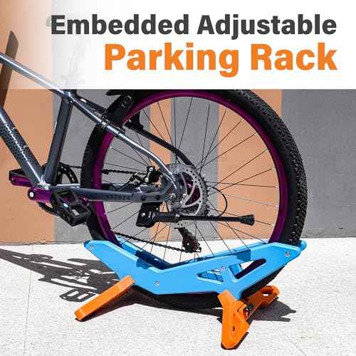 Adjustable Bike Parking Stand Fits 16-29 Inch Bicycles, Compatible with 23c-3.0 Tire Width ? Heavy-Duty Plastic, Easy Installation, Stylish Two-Tone Design (Blue&Orange)