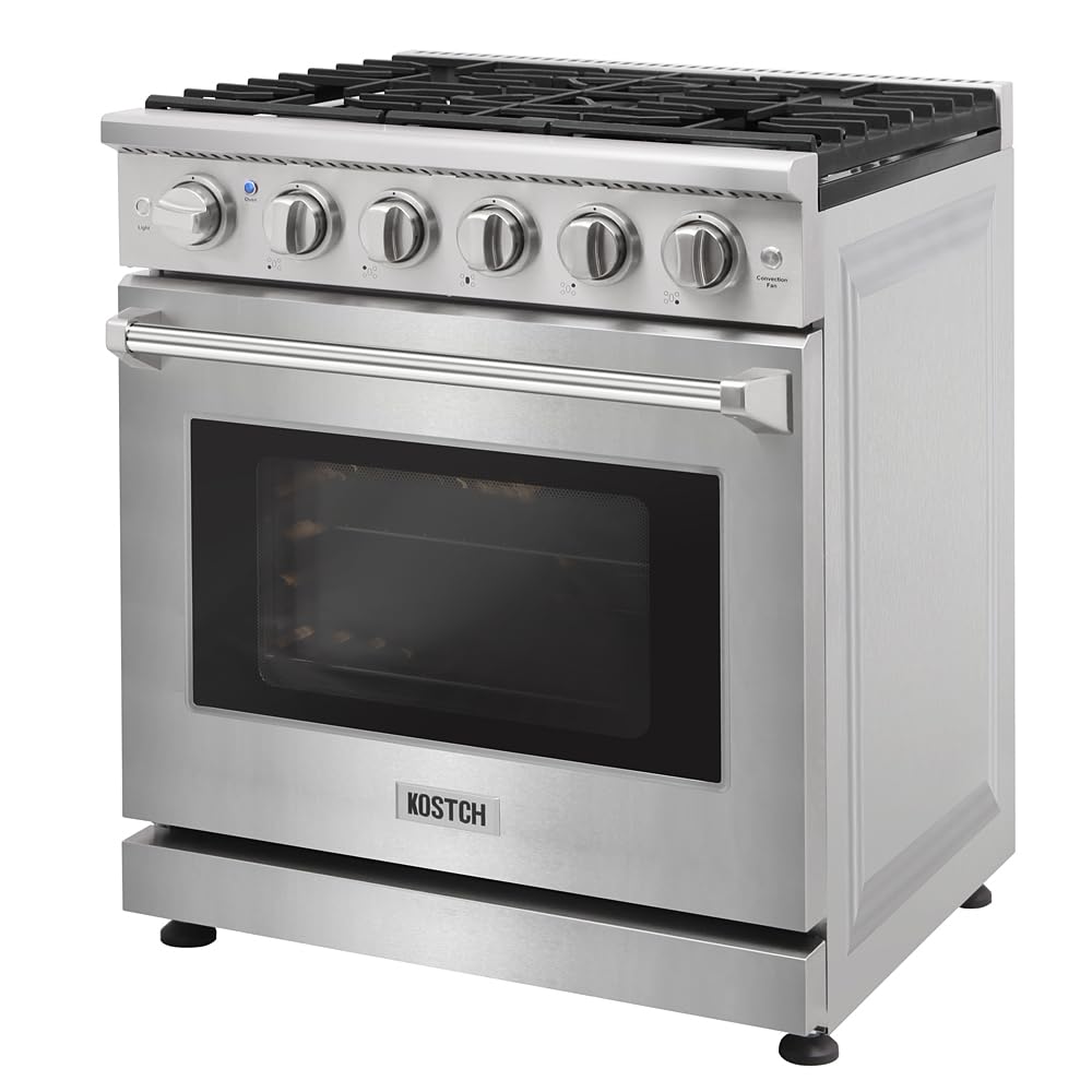 KOSTCH 30 inch Professional Freestanding Pro-Style Natural Gas Range or Liquid Propane Gas Range with 5 Burners, 4.55 cu.ft. Oven Capacity, in Stainless Steel - KOS-30RG03M (Stainless Steel)