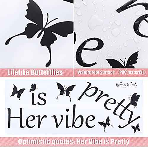 Her Vibe is Pretty Wall Decal Decor Vivid Butterflies Wall Sticker Inspirational Quotes Positive Wall Decal Sticker for Women Office 31.5 x 9.4 Inch (Simple Style,Black)