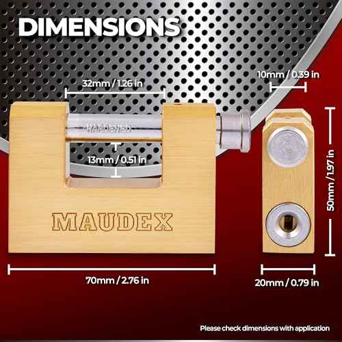 Maudex¢ç MBX/70 Solid Brass Heavy Duty Lock with 0.51¡± Shackle Clearance and 0.39¡± Thick Bolt - [Anti Pick, Anti Drill Cylinder] - Ideal Lock for Storage Units with 5 Keys