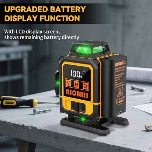 Laser Level 4x360¡Æ Self Leveling with Tripod & LCD Touch Screen, 4D Lazer Leveler Tool Green Cross Lazer Level Line Laser with 2x2400mAh Rechargeable Battery for Constuctions, Picture Hanging Indoor