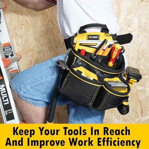 MELOTOUGH Carpenter Tool Pouch with 10 Pockets,Electrician,Framer Belt Bag,with Belt Clip£¬Tool Belt Pouch with Hammer Holder for Roofers,Constructors,Handyman,Electrician