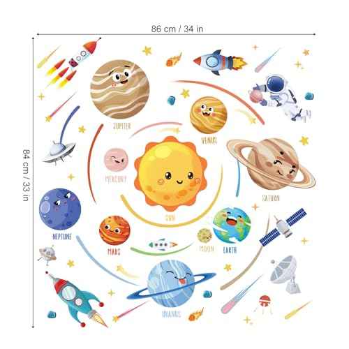 wondever Solar System Planet Wall Stickers Outer Space Astronaut Peel and Stick Wall Art Decals for Baby Nursery Kids Bedroom