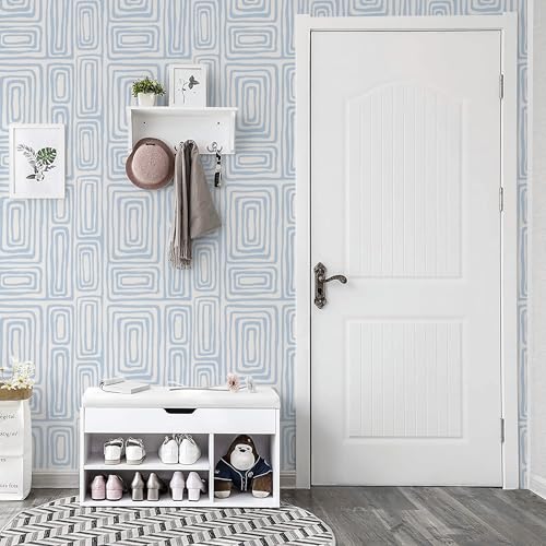 GloryTik Peel and Stick Wallpaper Blue and White Contact Paper Modern Geometric Self-Adhesive Removable Waterproof Wall Paper for Bedroom Bathroom Cabinets Kids Room Vinyl Roll 16.14"x118"