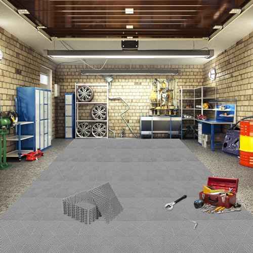 12Pack Modular Interlocking Grille Tile 12"x12"x0.66" Heavy Duty Mat for Garage Flooring Car Washing Facility Drain Balcony Yard Deck Floor (Gray)