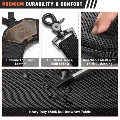 Tool Belt Suspenders, Tool Bag Suspenders, Work Belt Suspender with Magnetic Wristband and Loop Attachment, Padded Construction Suspender for Carpenter, Electrician, Framer, Black