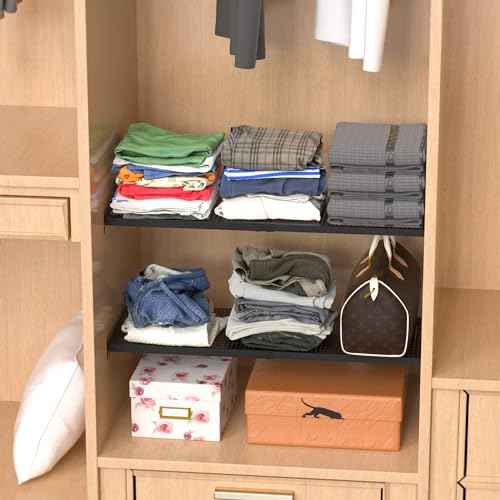 Adjustable Closet Shelves Organizers, Expandable for Cabinet Rack Storage Wardrobe Tension Shelving for Pantry Cupboard Kitchen (2 Perforated, W:7.87" x L: 17" to 31")