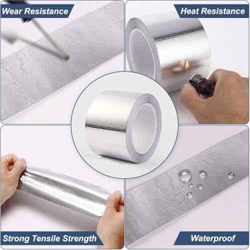Fiberglass Aluminum Foil Tape 1 Inch x 66 Feet (5.9mil) ? Heavy Duty HVAC Metal Tape,High Temp Waterproof Insulation Adhesive for Ductwork, Furnace, Dryer Vent, AC, Pipe Sealing & Repair