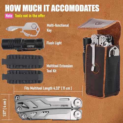 STAR VISTA Armando-2 Full Grain Leather Multitool Belt Pouch, Multi Tool Sheath, EDC Tool Holster for Flash Light, Tactical Pen, Heavy-Duty Stitching, Gift for Men, Dark Brown